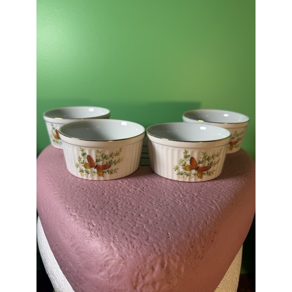 Set‎ Of 4 Shafford Ecstasy Small Ramekin Bowls Butterflies Gold Rim 4" Diameter